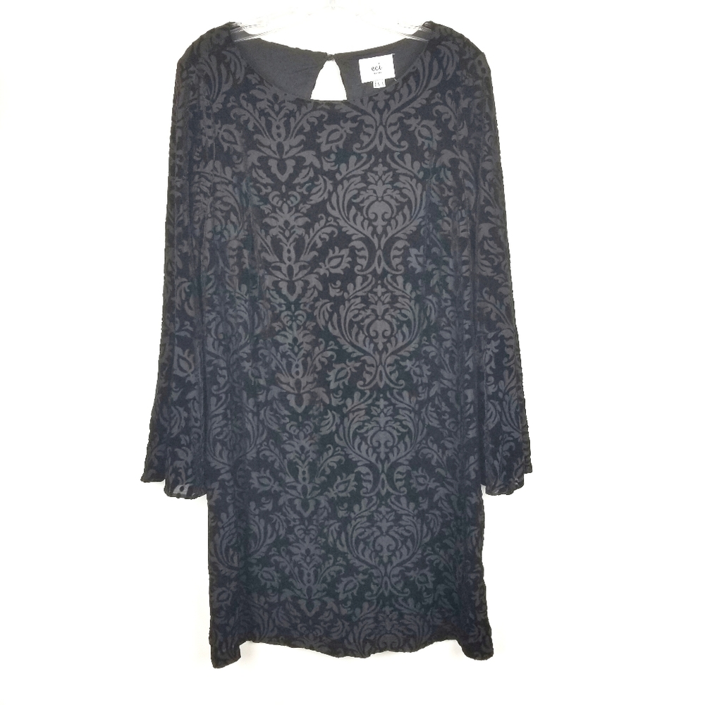 ECI Velvet Bell Sleeve Shift Cocktail Dress Black